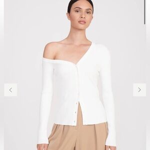 STAUD White Off The Shoulder Craftsman Rib Cardigan Size Large